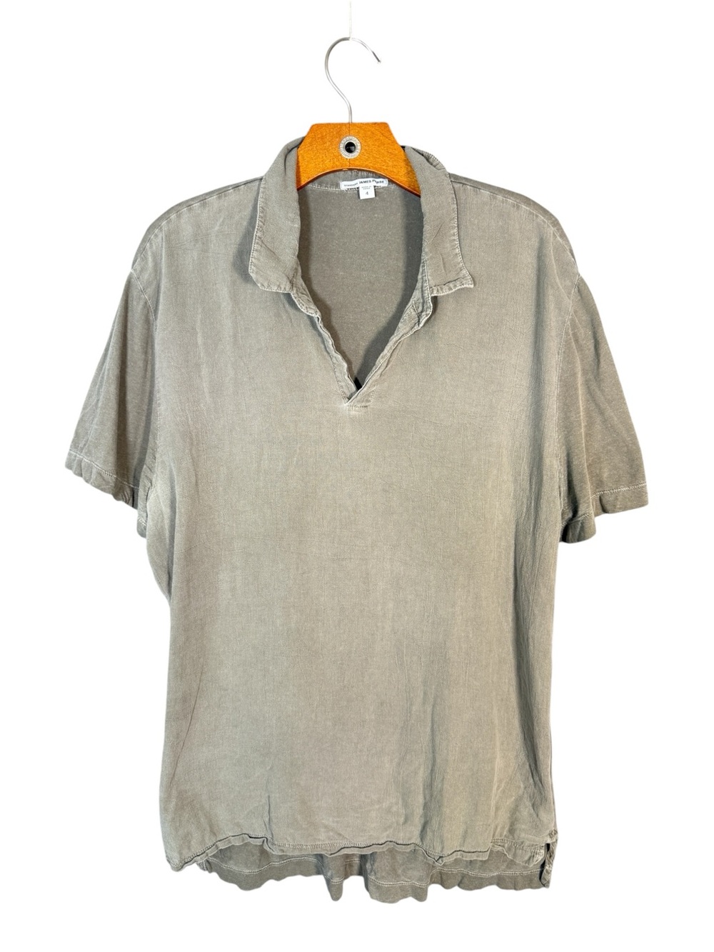 James Perse Men's 100% Cotton Sheer Slub V Neck Polo Lightweight 4 = XL